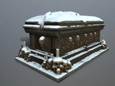 tomb 1 casket with snow Low-poly 3D model