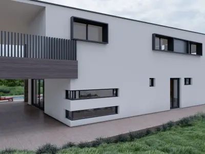 3D Storey House with Swimming Pool and Garage 3D model