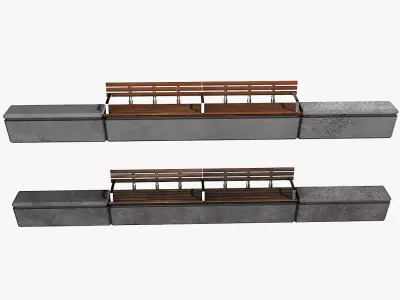 Concrete Urban Bench and Planter Set Low-poly 3D model