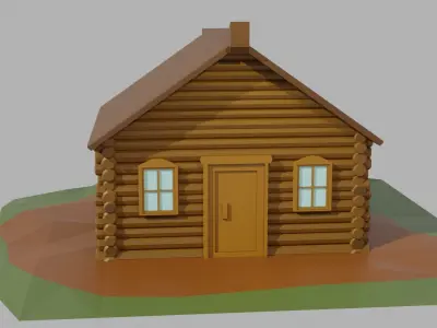 Cartoon Low-poly wooden house Low-poly 3D model