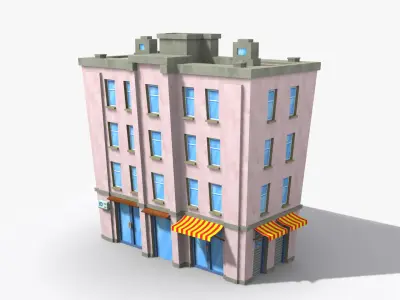 Cartoon Building x12 Low-poly 3D model