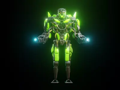 High poly sci-fi photorealistic robot 3D model