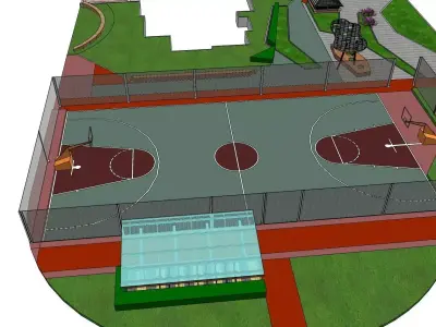 Recreational Park Design with Tennis Court 3D model