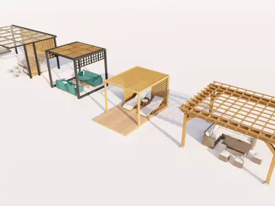 Modern Pergola Patio Set with Sitting and Loungers 3D model