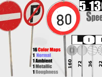 Traffic signs - Collection - PBR  Game-Ready Low-poly 3D model