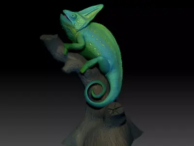 Chameleon Calyptratus Modell Tree-Highpolygon 3D model fullsize 3D print model