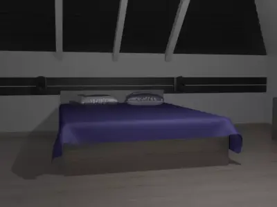 Interior bedroom with bed and dresser Low-poly 3D model