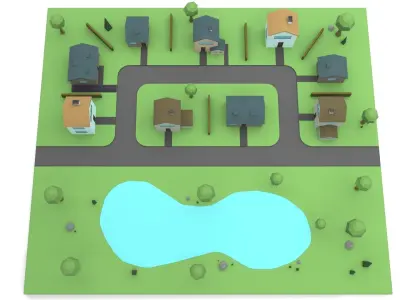 Small Town Low-poly 3D model