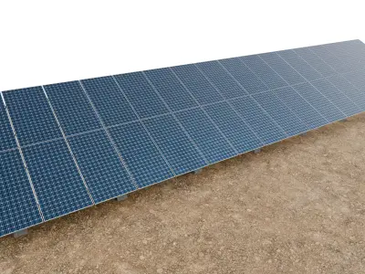 Lowpoly Ground Mounted Solar Panels-17 Rows of PV Modules Low-poly 3D model