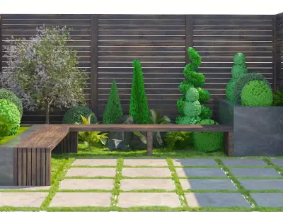 Modern Zen Garden Corner Bench ArchViz 3D Model Low-poly 3D model