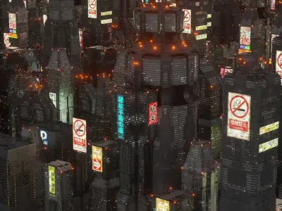 Sci-Fi Cyberpunk Low Poly Building Kit Bash - C4D Octane 3D model