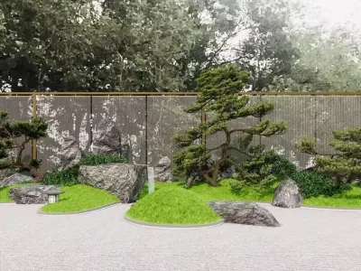 New Chinese - style Zen Courtyard Landscape Design 3D model