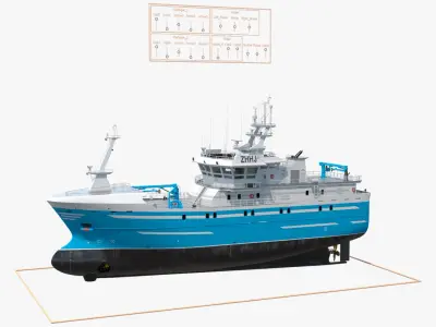  Modern Fishing Boat Light Blue Rigged 