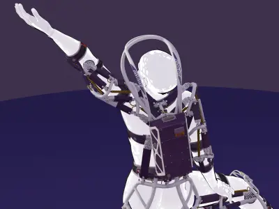 Exoskeleton on animated rigged mannequin 3D model