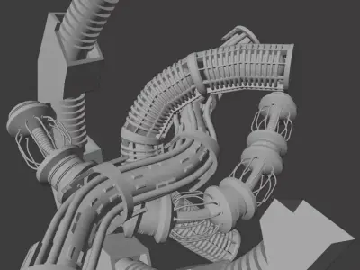 117 Rigged Sci-fi Mechanical Tubes for Kitbashing 3D model