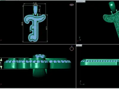 Tattoo fonts T alphabet pendent 3D print model