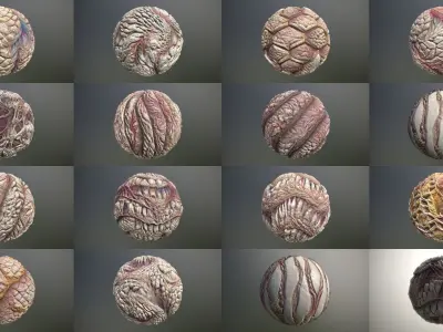 30 Materials Skin Monster Seamless PBR Mega Pack 2 Texture