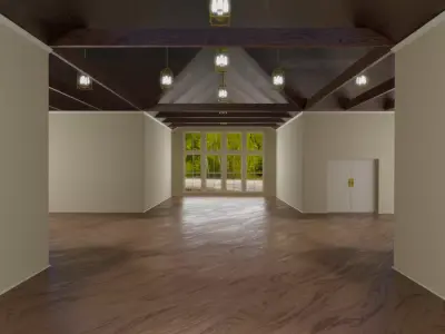 Gallery empty room with wooden floors Low-poly 3D model