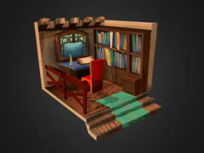 Medieval Library Interior Low-poly 3D model