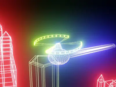 Neon Line Helcopter fly over animation rigged and animated  3D model