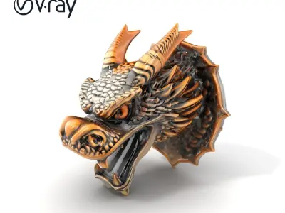 Bronze Dragon Head Door Handle Sculpture model pack Low-poly 3D model