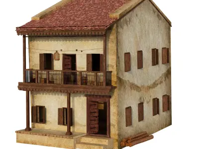 Indian Village House - Medieval Indian - 2 Floors - Balcony 3D model