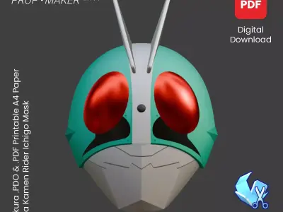 DIY Tojima Kamen Rider Ichigo Mask Cosplay EVA Foam Template 3D model