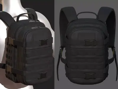 Backpack military combat Black baggage bag luggage  Low-poly 3D model