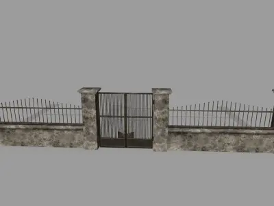 wall set metal fence Low-poly 3D model