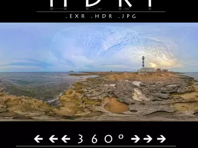 8K HDRI Lighthouse Sunset on Rocky Coast  Texture