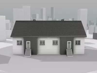 City House -11- Double-House - Roof black - Wall dark white Low-poly 3D model