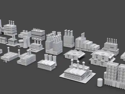 Low Poly Industrial Building Pack Of 30 -Game Ready -Untextured Low-poly 3D model