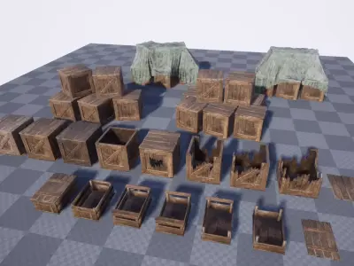Wooden Crates Set Low-poly 3D model