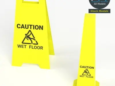 Wet floor warning signs 3D model
