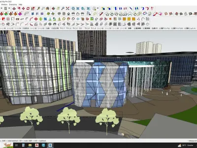 Shopping mall apartments with park sketchup model 3D model