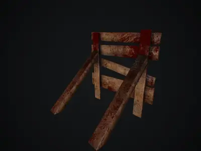 RoadBlock pbr wooden board with blood Low-poly 3D model