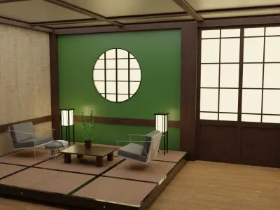 Japanese Living Room Interior Low-poly 3D model