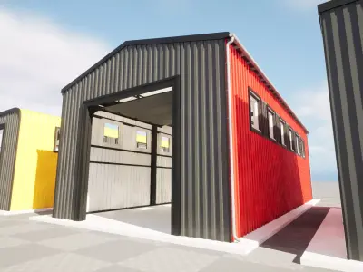 Modular hangar warehouse gameready Low-poly 3D model