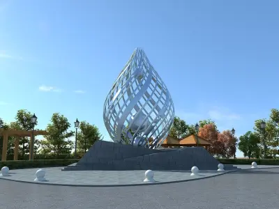 Realistic plaza  sculptural building  animated scene 3D model