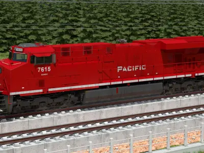  Freight Train with Autorack Train Car on Railway 