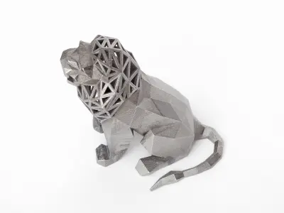 Low Poly Animals Collection lion sculpture made of wood 3D print model
