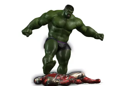 Hulk Kicks Ironman Low-poly 3D model