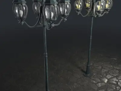 Rounded Street Lamp with quad stand 3D model