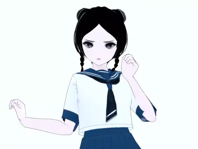 Xue Anime School Girl Low-poly 3D model