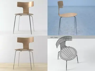 Fedra four different chairs with wooden frame Free 3D model