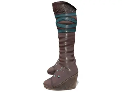 Wedge Heels Brown Leather Combat Boots Low-poly 3D model