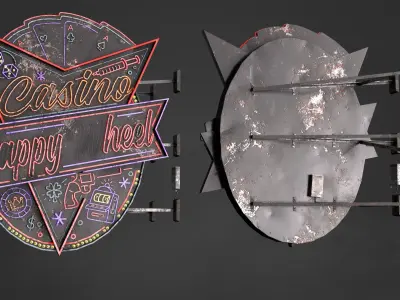 Neon sign Casino in 3 types Low-poly 3D model