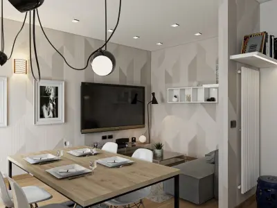 Kitchen and Living room - Vray ready -  All furniture included 3D model