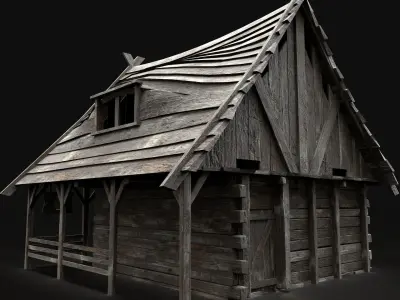 MEDIEVAL SHOP STALL FANTASY MARKET STORE CITY TOWN HOUSE HUT Low-poly 3D model