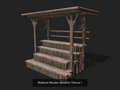 Medieval Wooden Bleacher Tribune Low Poly PBR Collection 3D Model Pack